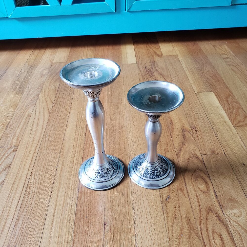 Pottery Barn Country French Cottage Grape Pewter Candle Holders